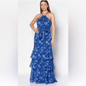 NWT Lauren Ralph Lauren Blue Georgette Floral Jacquard Gown Size 10